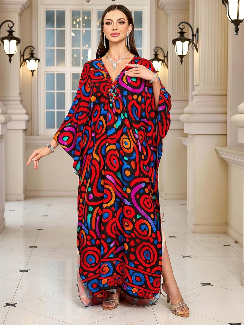 KEYLORTING Women’s Kaftan Beach Cover Up Dress Plus Size Summer Swimsuit Loungewear Maxi Dress - Image 2